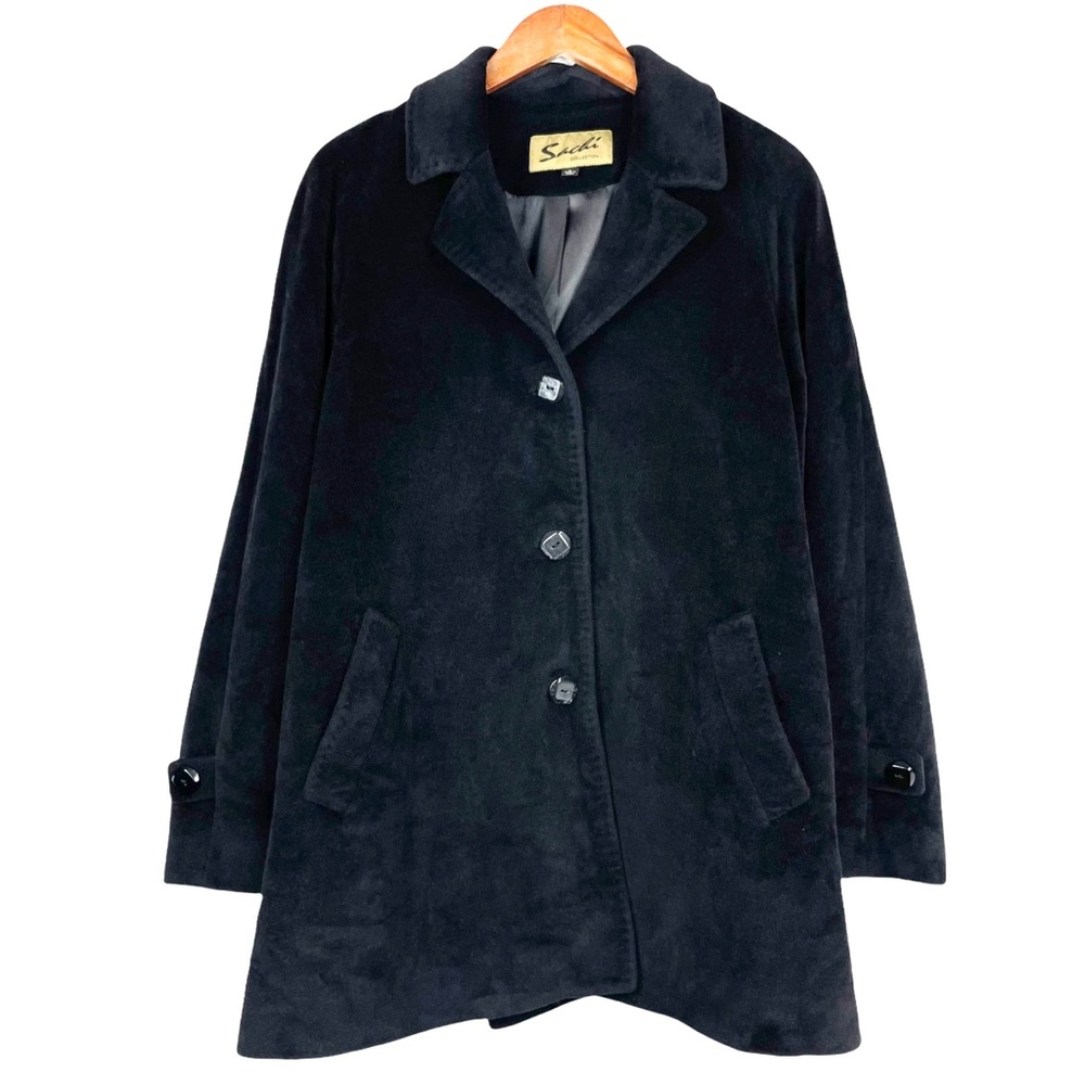 Sachi Angora Wool Blend Black Dress Overcoat Pea Coat‎